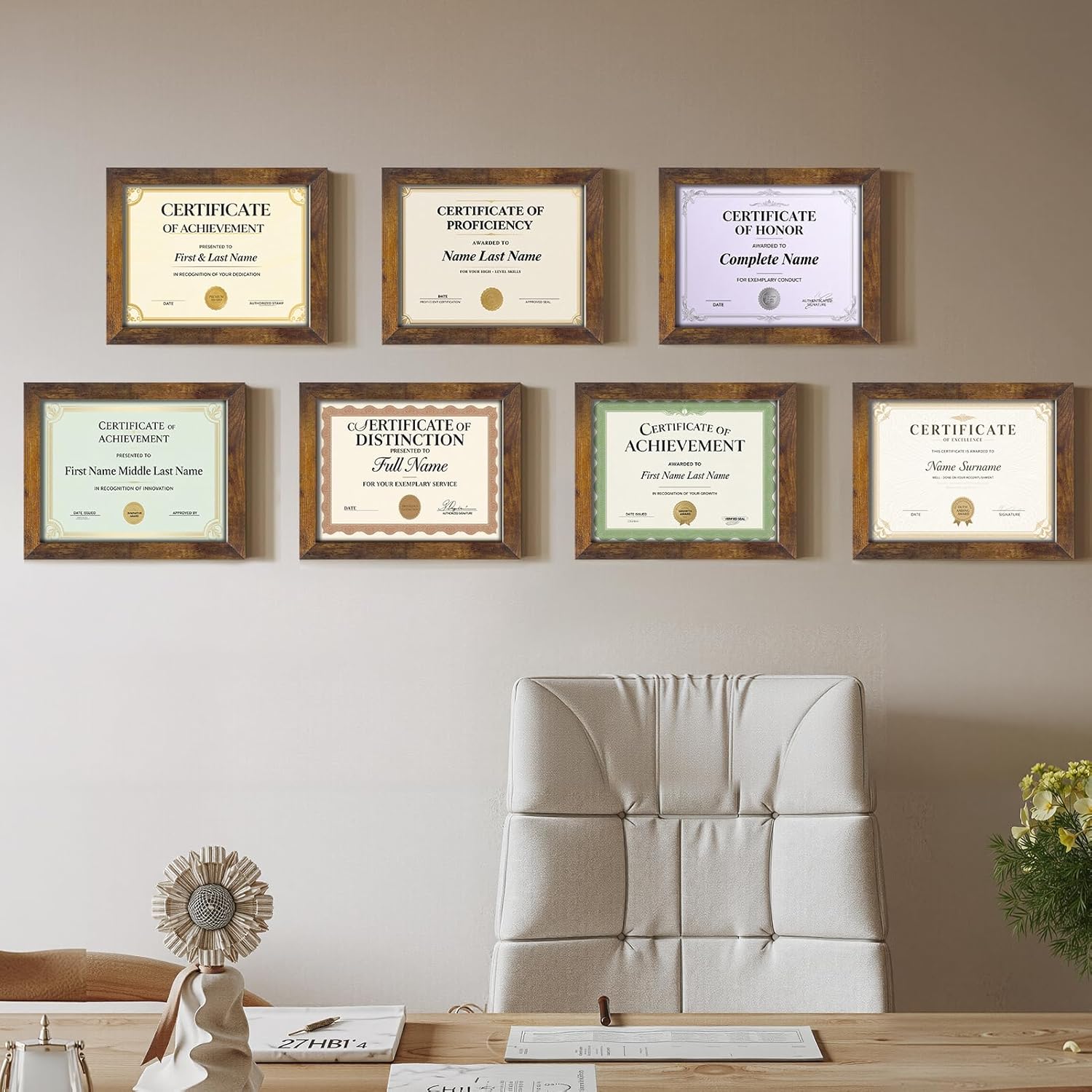 Certifications wall at Dr Anil S.